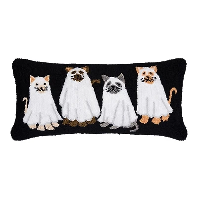 Ghost Cats Halloween Hooked Pillow