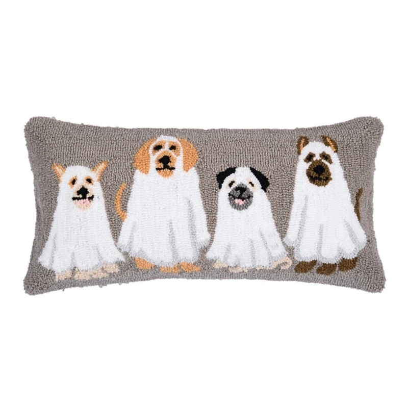 Ghost Dogs Halloween Hooked Pillow