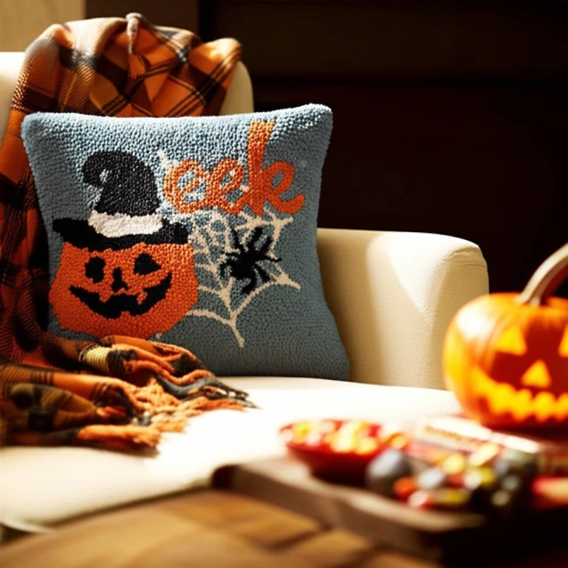 Eek Jack O Lantern Hooked Pillow