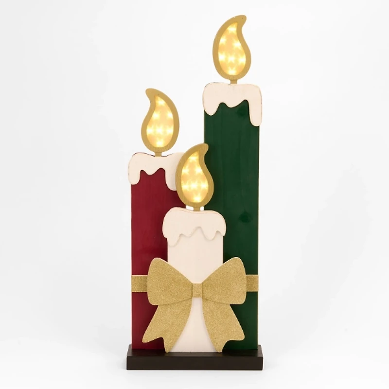 LED Candles with Bow Porch Statue