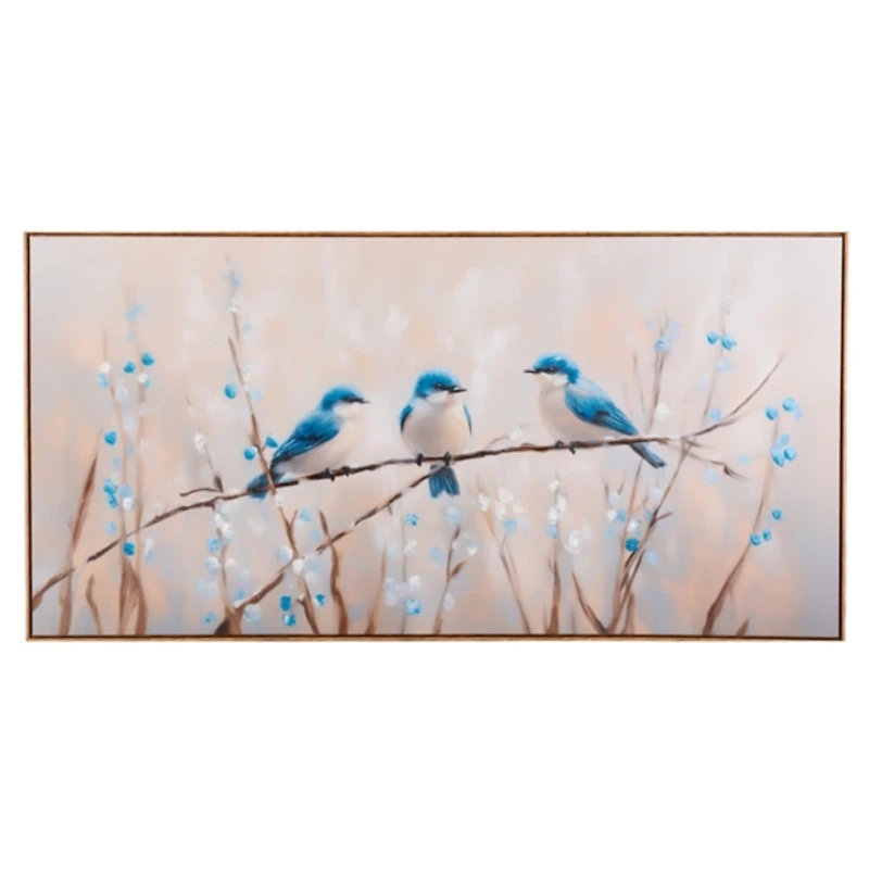 Bluebirds on a Branch Framed Canvas Art Print