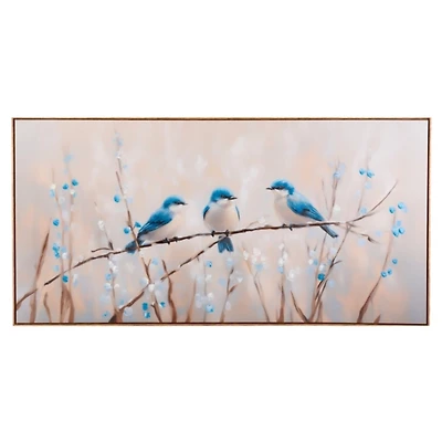 Bluebirds on a Branch Framed Canvas Art Print