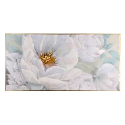 White and Gold Flower Framed Canvas Art Print