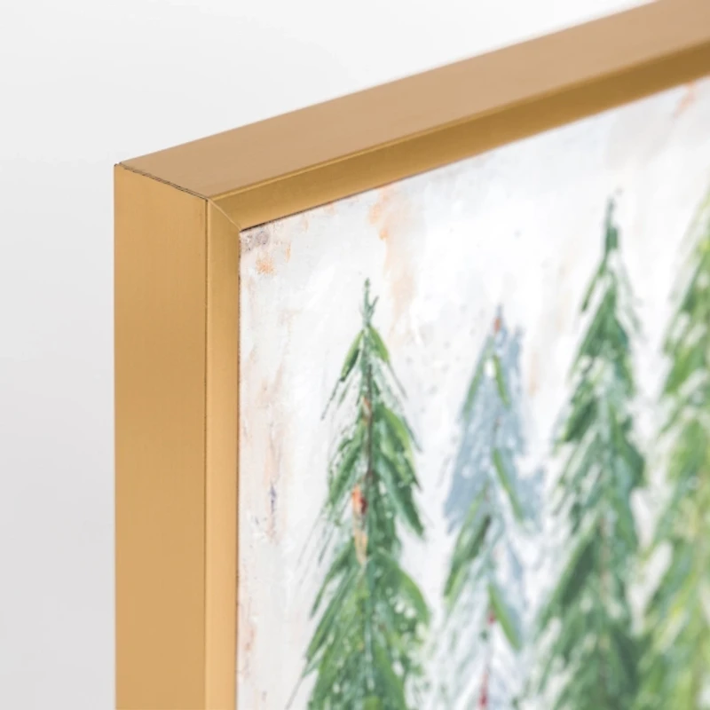 Green Winter Trees Framed Canvas Art Print