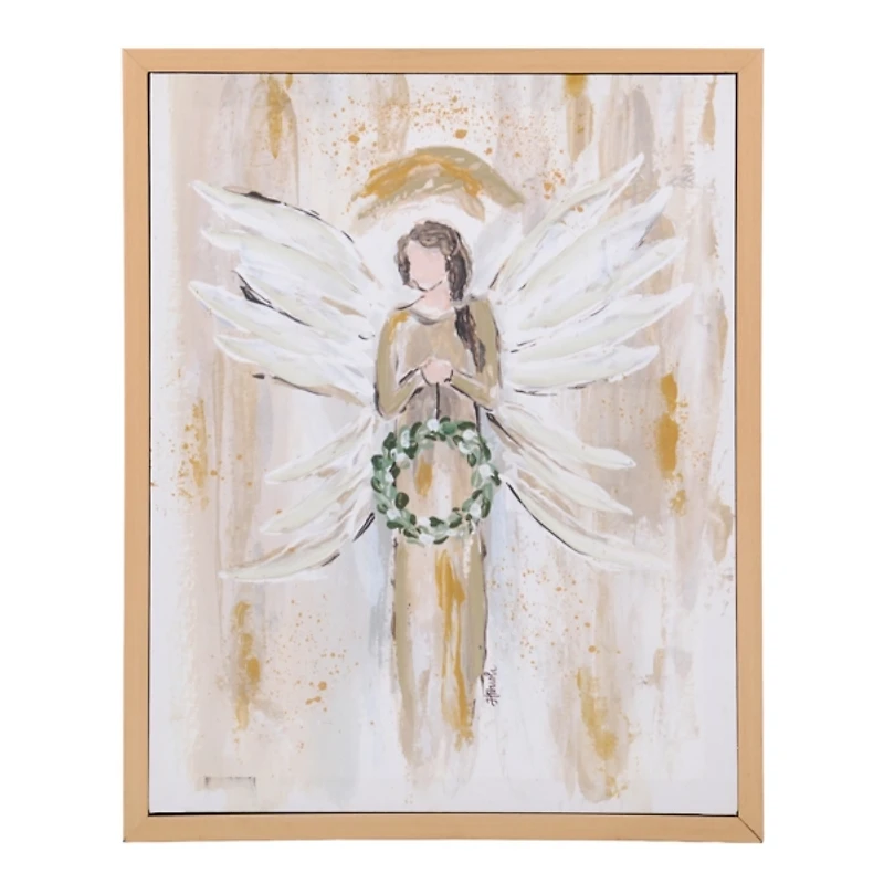 Angel Holding Wreath Framed Canvas Art Print
