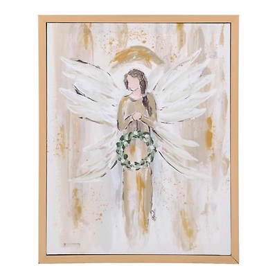 Angel Holding Wreath Framed Canvas Art Print