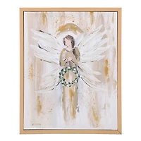 Angel Holding Wreath Framed Canvas Art Print