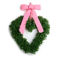 Pink Bow Heart Shaped Boxwood Wreath