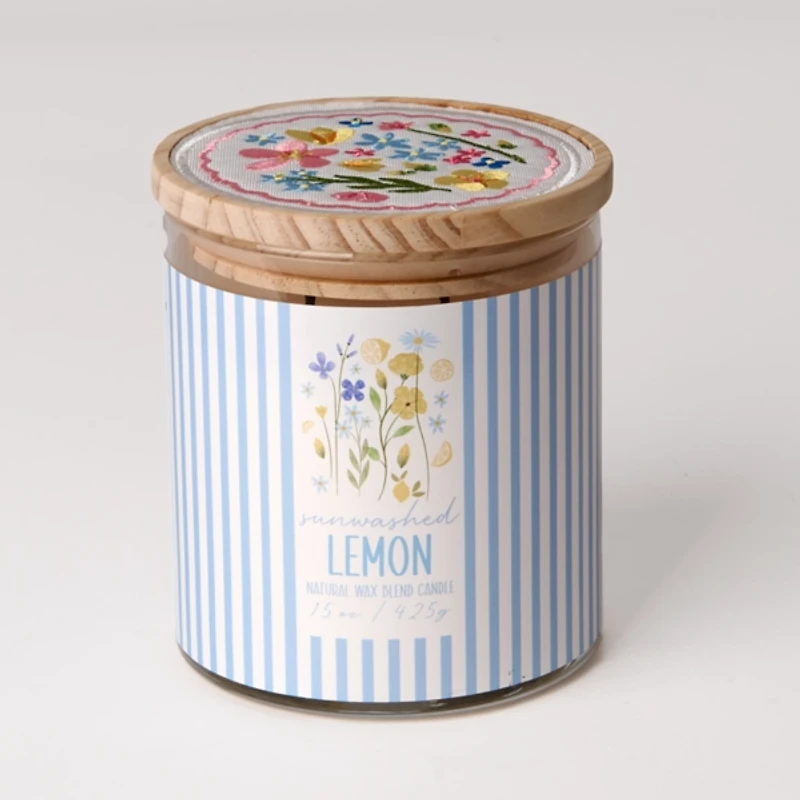 Sunwashed Lemon Embroidered Blooms Jar Candle