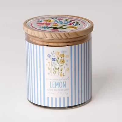 Sunwashed Lemon Embroidered Blooms Jar Candle