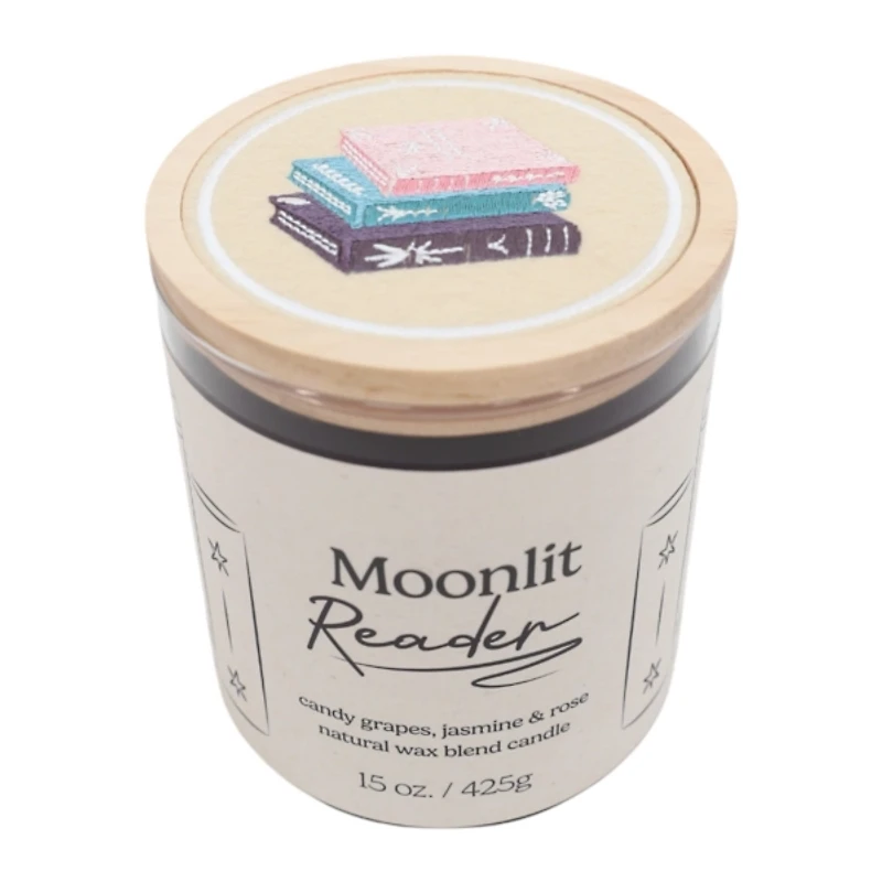 Moonlit Reader Embroidered Book 2-Wick Jar Candle