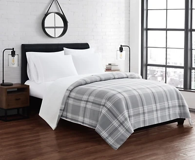 Cannon Gray Teddy Plaid King Blanket