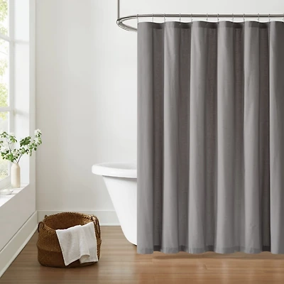 Brooklyn Loom Gray Cotton Percale Shower Curtain
