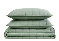 London Fog Green Garment Wash 3-pc Queen Quilt Set