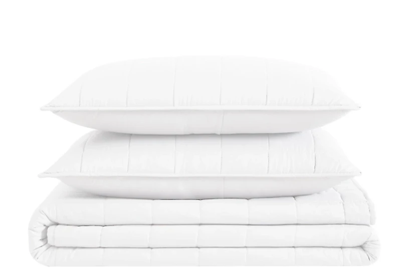 London Fog White Garment Wash 3-pc Queen Quilt Set