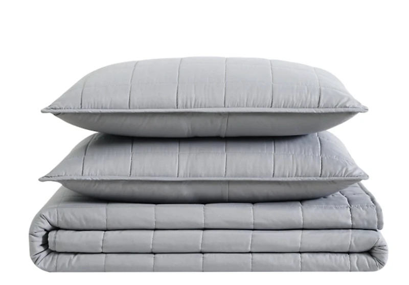 London Fog Gray Garment Wash 3-pc King Quilt Set