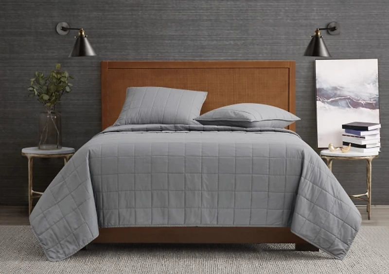 London Fog Gray Garment Wash 3-pc King Quilt Set