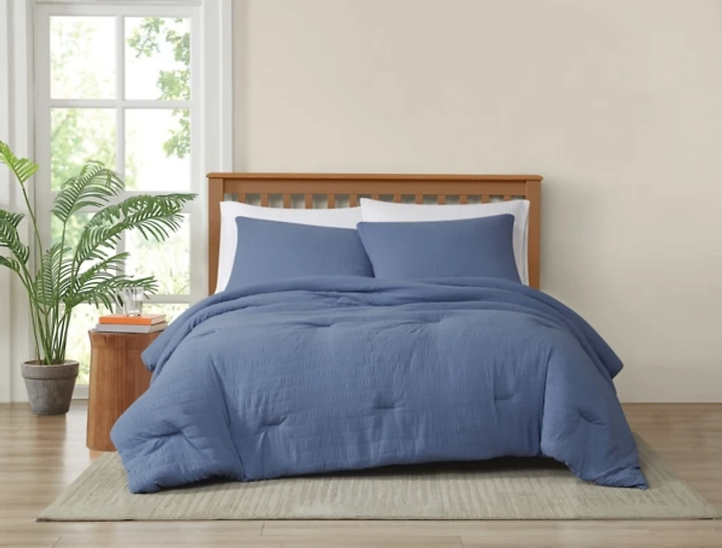 Truly Soft Blue Crinkle Queen 3-pc Comforter Set