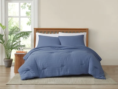 Truly Soft Blue Crinkle Queen 3-pc Comforter Set