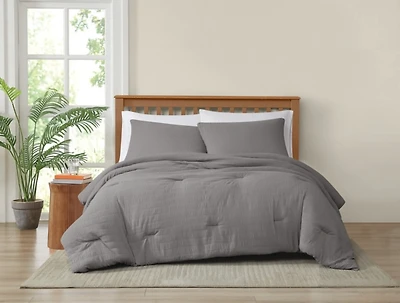 Truly Soft Gray Crinkle Queen 3-pc Comforter Set