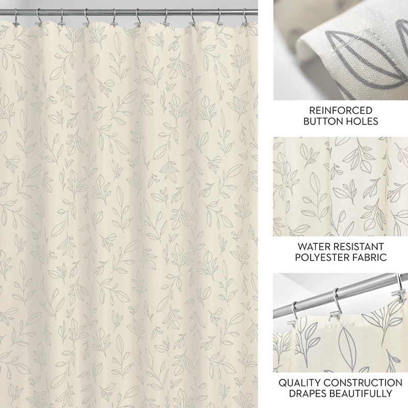 iDesign White Polyester Leaves Shower Curtain