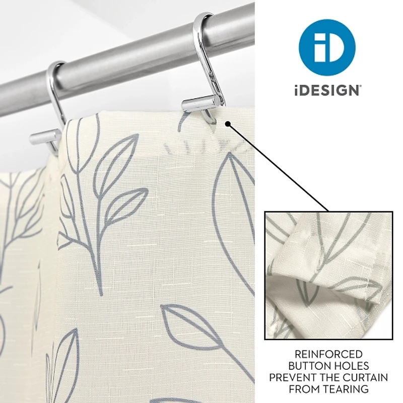iDesign White Polyester Leaves Shower Curtain