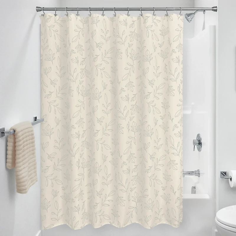 iDesign White Polyester Leaves Shower Curtain