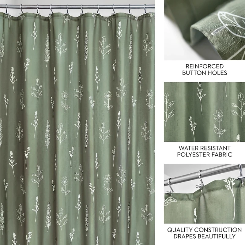 iDesign Green Polyester Boho Floral Shower Curtain