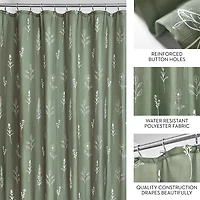 iDesign Green Polyester Boho Floral Shower Curtain