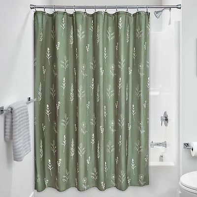iDesign Green Polyester Boho Floral Shower Curtain