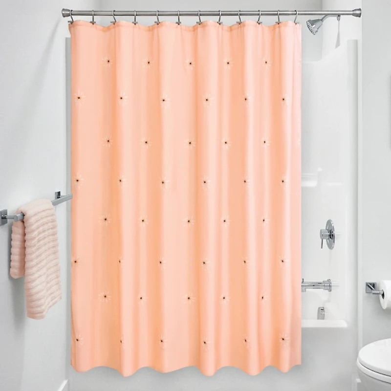 iDesign Orange Polyester Daisies Shower Curtain
