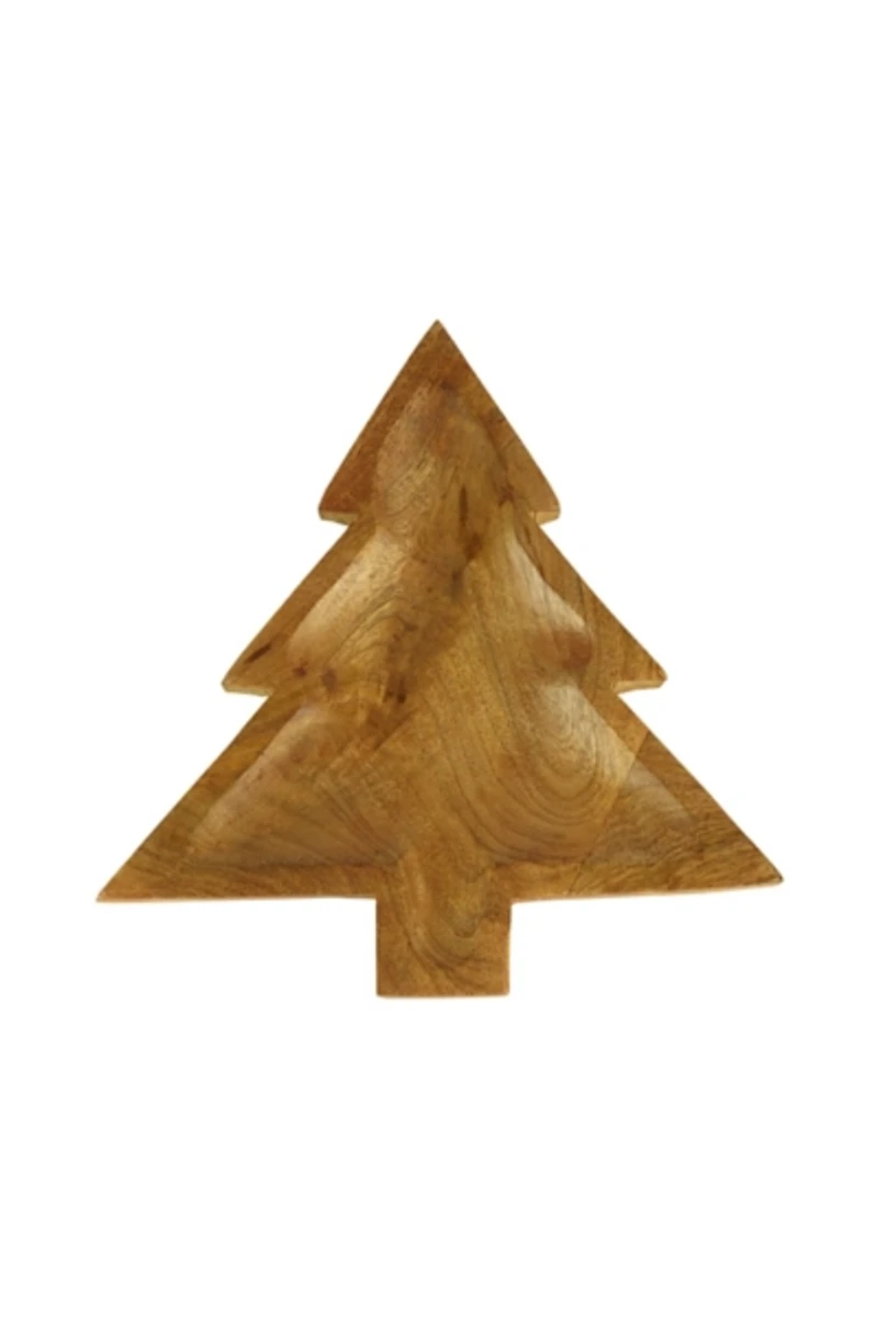 Carved Wood Christmas Tree Serving Platter