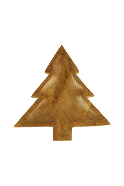 Carved Wood Christmas Tree Serving Platter