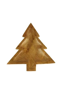 Carved Wood Christmas Tree Serving Platter