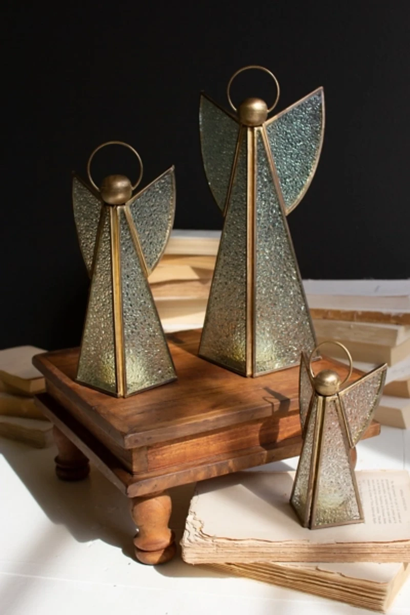 Antique Brass Angel Candle Holders, Set of 3