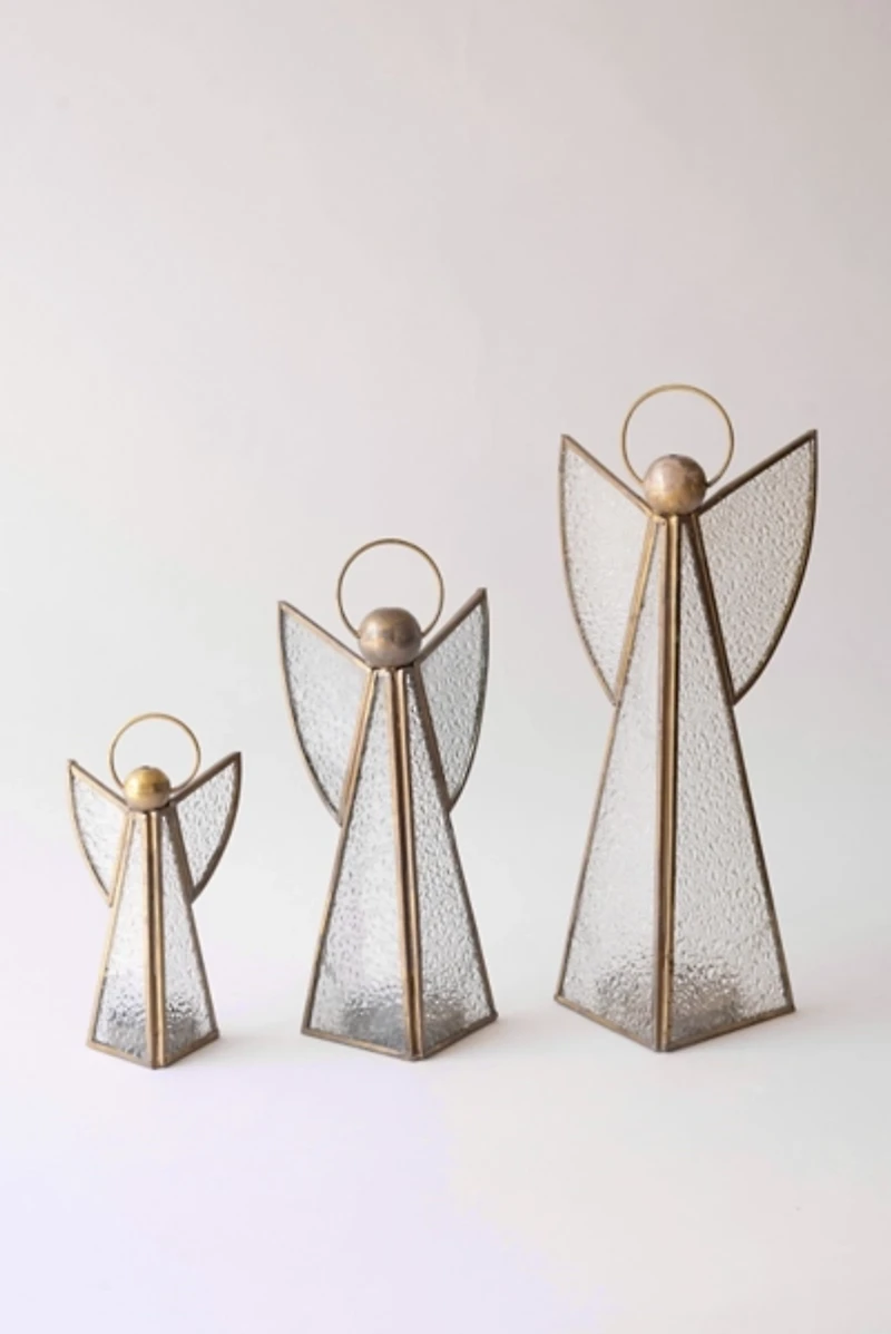 Antique Brass Angel Candle Holders, Set of 3