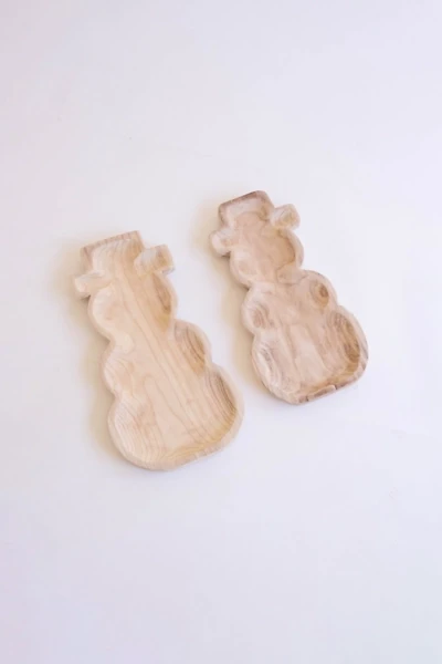 Carved Wood Snowman Trays, Set of 2