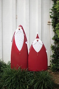 Red Metal Santa Yard Stakes, Set of 2