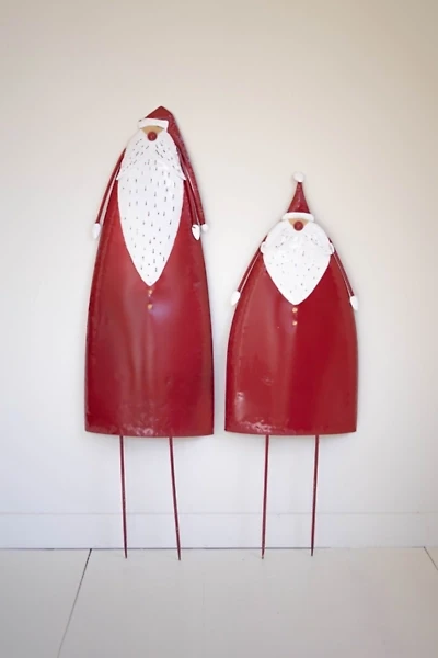 Red Metal Santa Yard Stakes, Set of 2