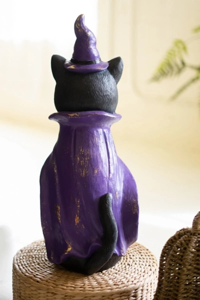 Black Cat with Purple Hat Statue