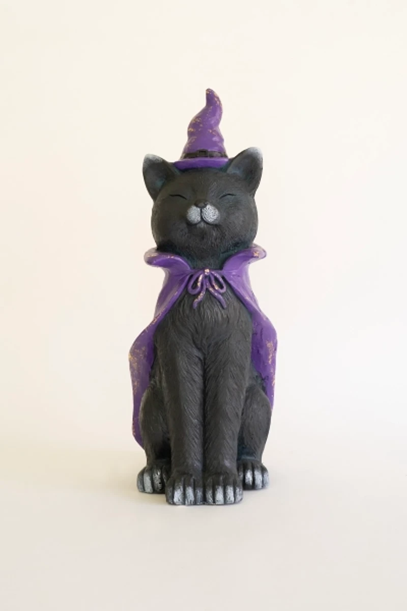 Black Cat with Purple Hat Statue