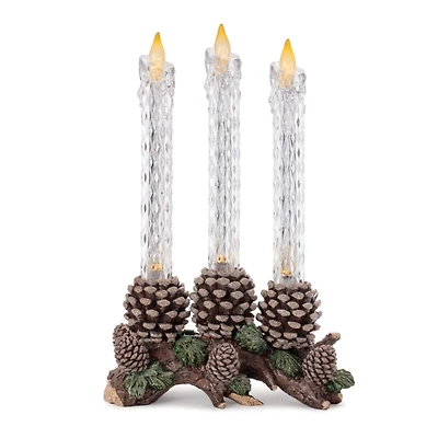 LED Taper Candles with Pinecone Holder