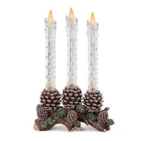 LED Taper Candles with Pinecone Holder