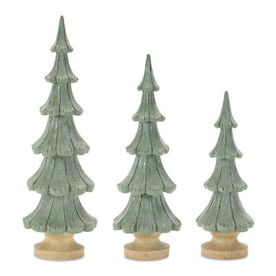 Green Glittered Pine Christmas Trees, Set of 3