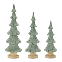 Green Glittered Pine Christmas Trees, Set of 3