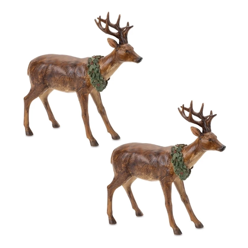 Reindeer with Wreath Figurines, Set of 2