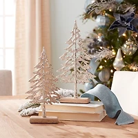Metallic Silver Pine Trees, Set of 2