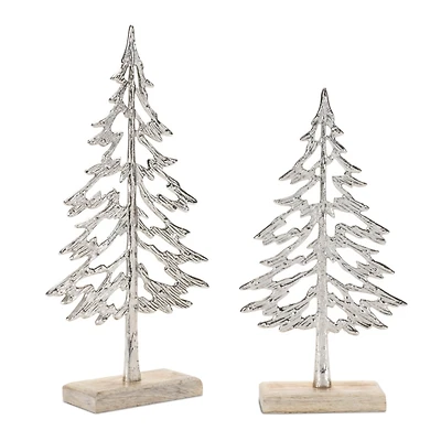 Metallic Silver Pine Trees, Set of 2