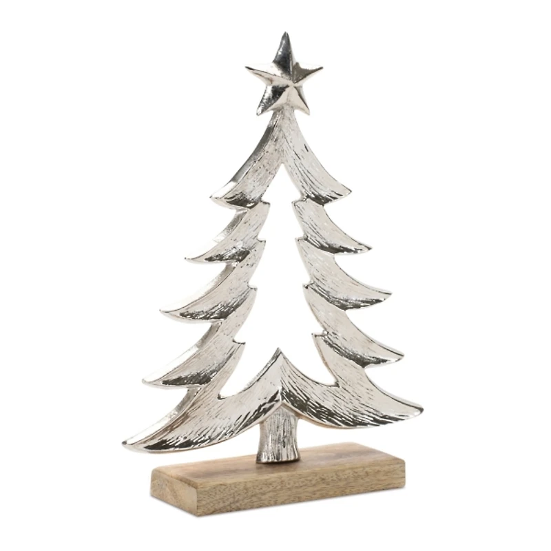 Silver Metal Pine Tree Figurines, Set of 2