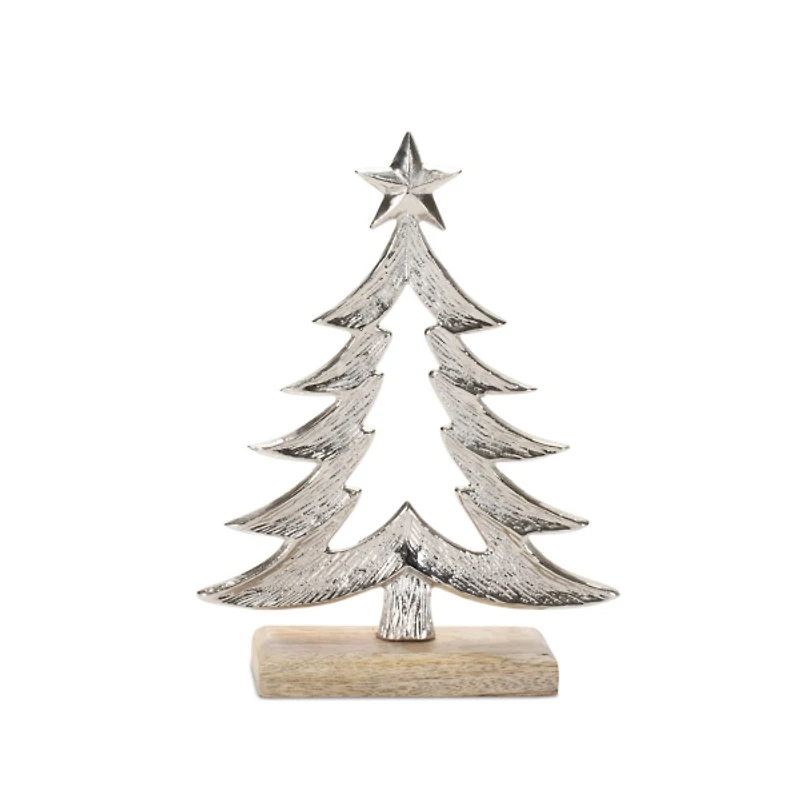 Silver Metal Pine Tree Figurines, Set of 2